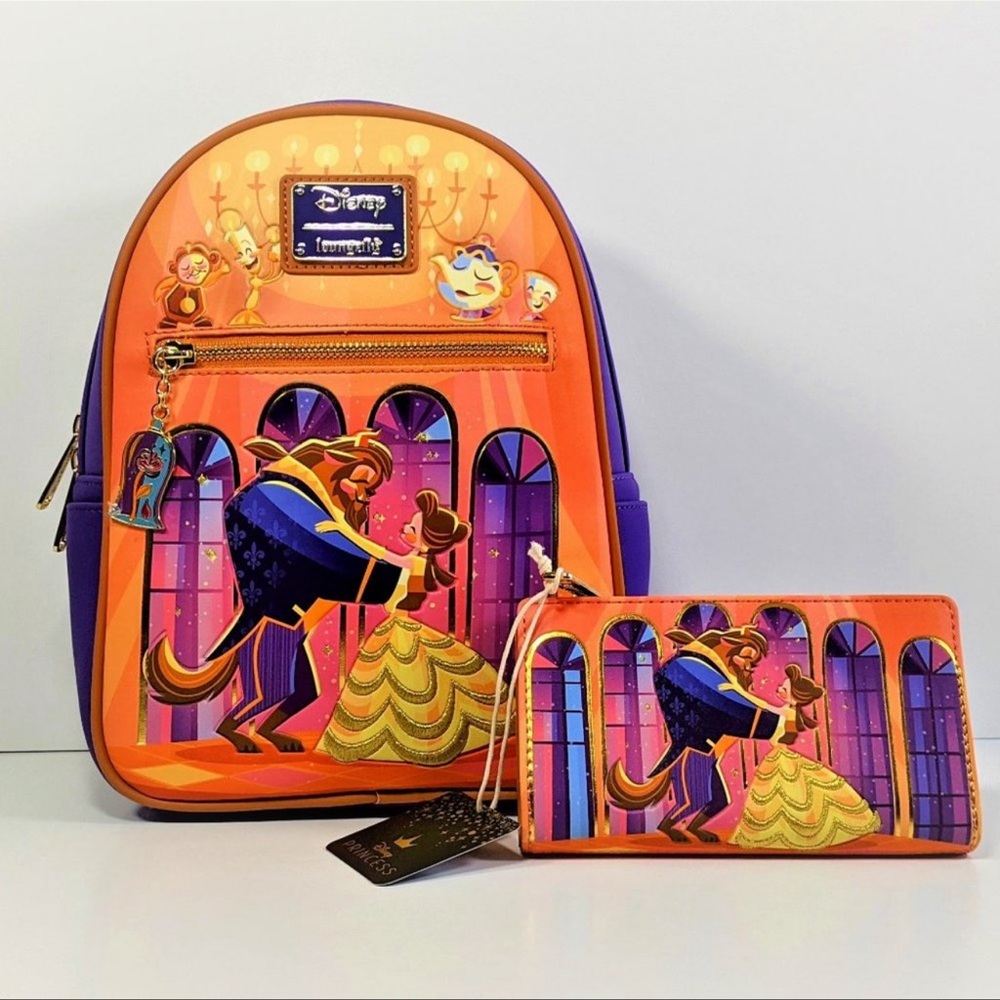 Loungefly 30th Anniversary Beauty and the Beast backpack and wallet , NWT